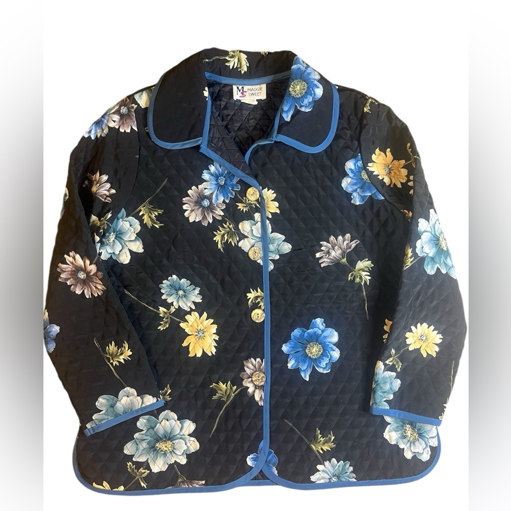 Women's Maggie Sweet black blue floral quilted jacket lightweight spring fall